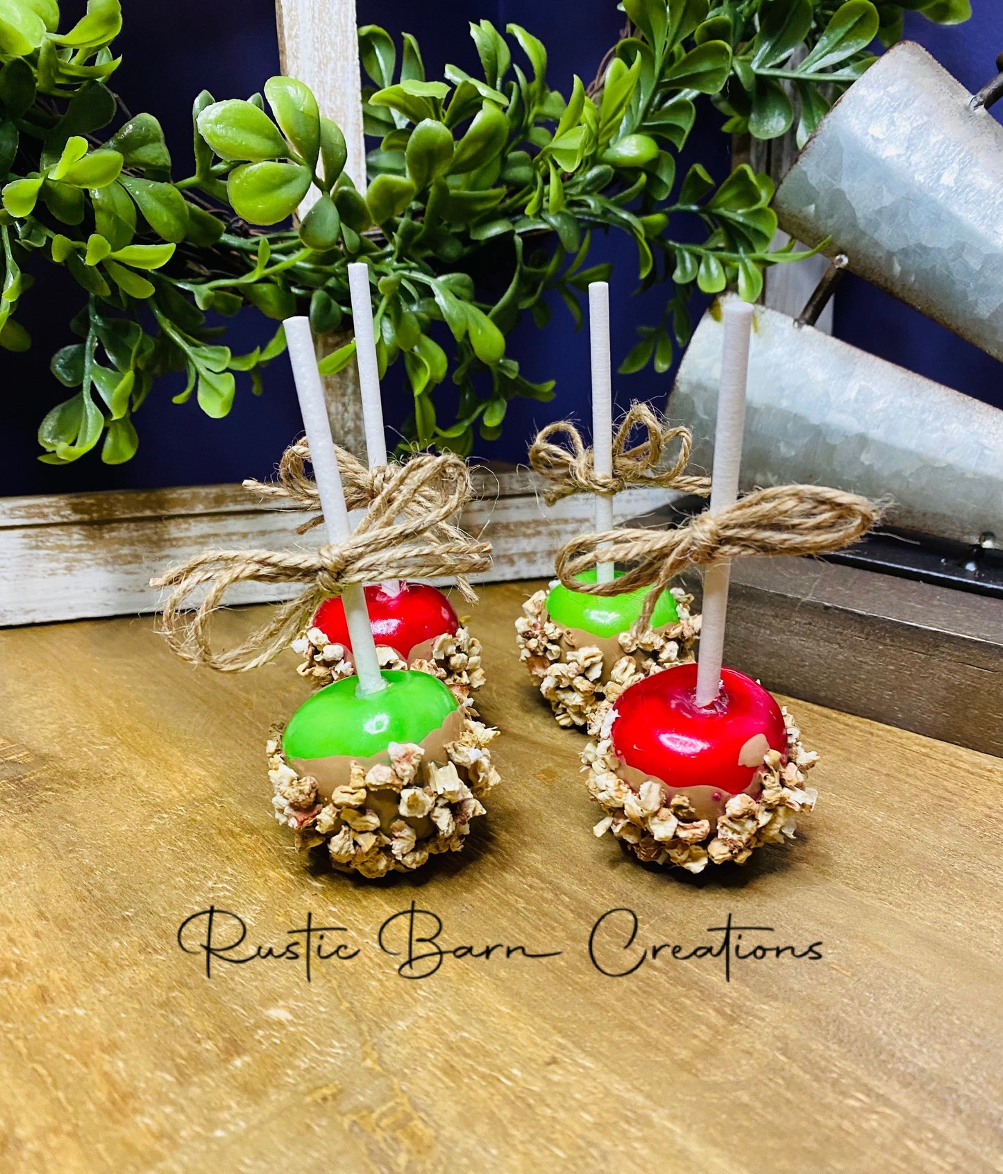 Faux caramel apple, faux tiered tray decor, faux peanut caramel apple, tiered tray decor, home decor