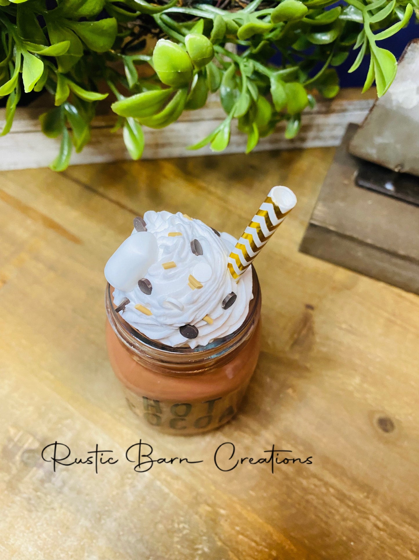 Faux hot cocoa, mini mason jar, tiered tray decor, Rae Dunn decor, farmhouse decor, faux drinks, gift for mother’s, faux hot chocolate