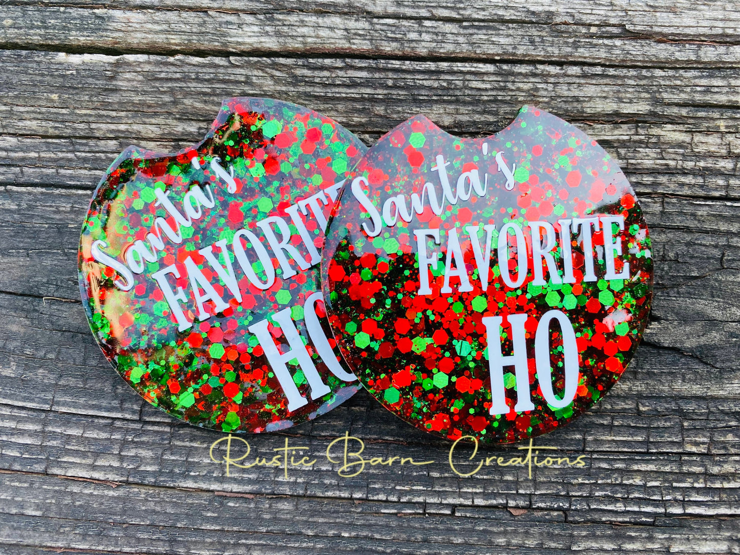 Car coasters, set of 2, santa car coasters, Christmas car coasters, car accessories, car accessory, glitter car coasters, Christmas gift