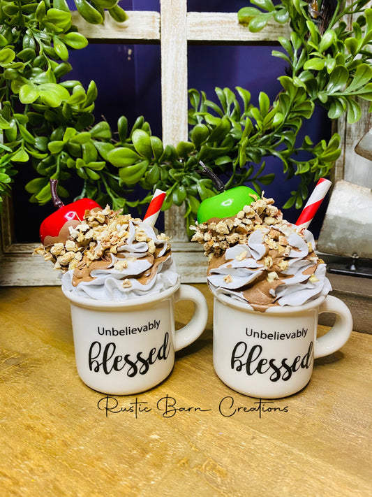 Faux caramel apple, faux tiered tray decor, faux peanut caramel apple, tiered tray decor, home decor, mini faux drink, mini caramel drink