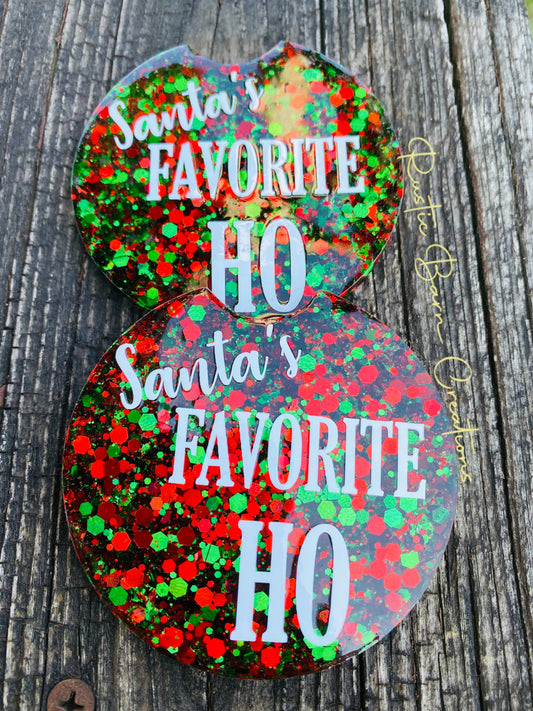 Car coasters, set of 2, santa car coasters, Christmas car coasters, car accessories, car accessory, glitter car coasters, Christmas gift