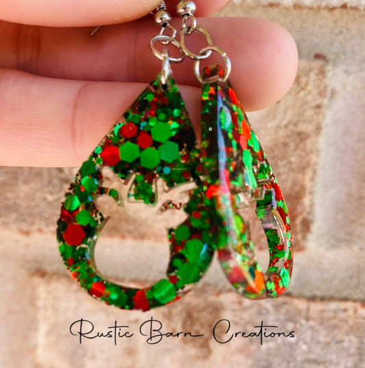 Glitter earrings, Glitter earrings resin, Lightweight drop earrings, Drop earrings, colorful earrings, Christmas earrings, holiday earrings