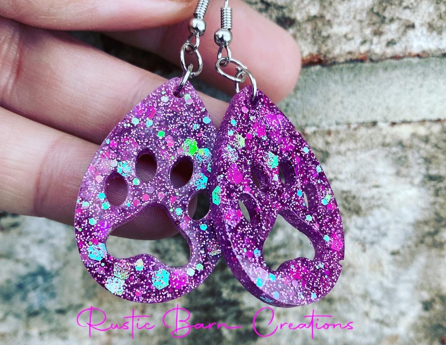 Glitter earrings, Dog paw earrings, Lightweight drop earrings, Drop earrings, colorful earrings, Valentine earrings, holiday earrings, gift