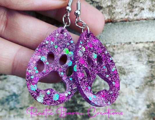 Glitter earrings, Dog paw earrings, Lightweight drop earrings, Drop earrings, colorful earrings, Valentine earrings, holiday earrings, gift