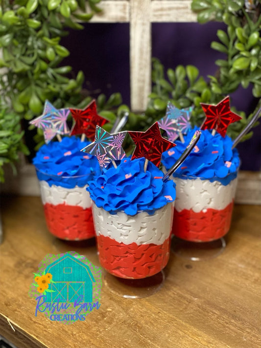 Red white and blue dessert, faux dessert, faux mini mug, Patriotic mini mug, gift for mom, coffee bar decor, holiday decor, patriotic decor