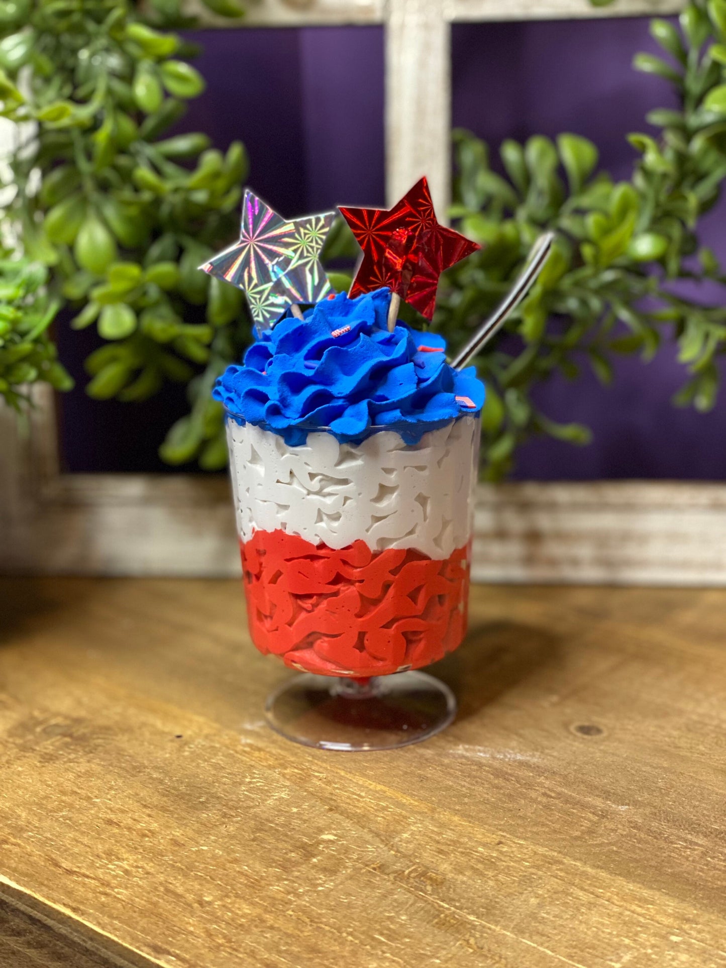 Red white and blue dessert, faux dessert, faux mini mug, Patriotic mini mug, gift for mom, coffee bar decor, holiday decor, patriotic decor