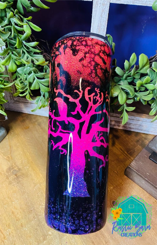 Halloween tumbler, wine tumbler, gift for mom, epoxy tumbler, glitter tumbler, spooky tumbler, glitter tumbler, haunted house tumbler